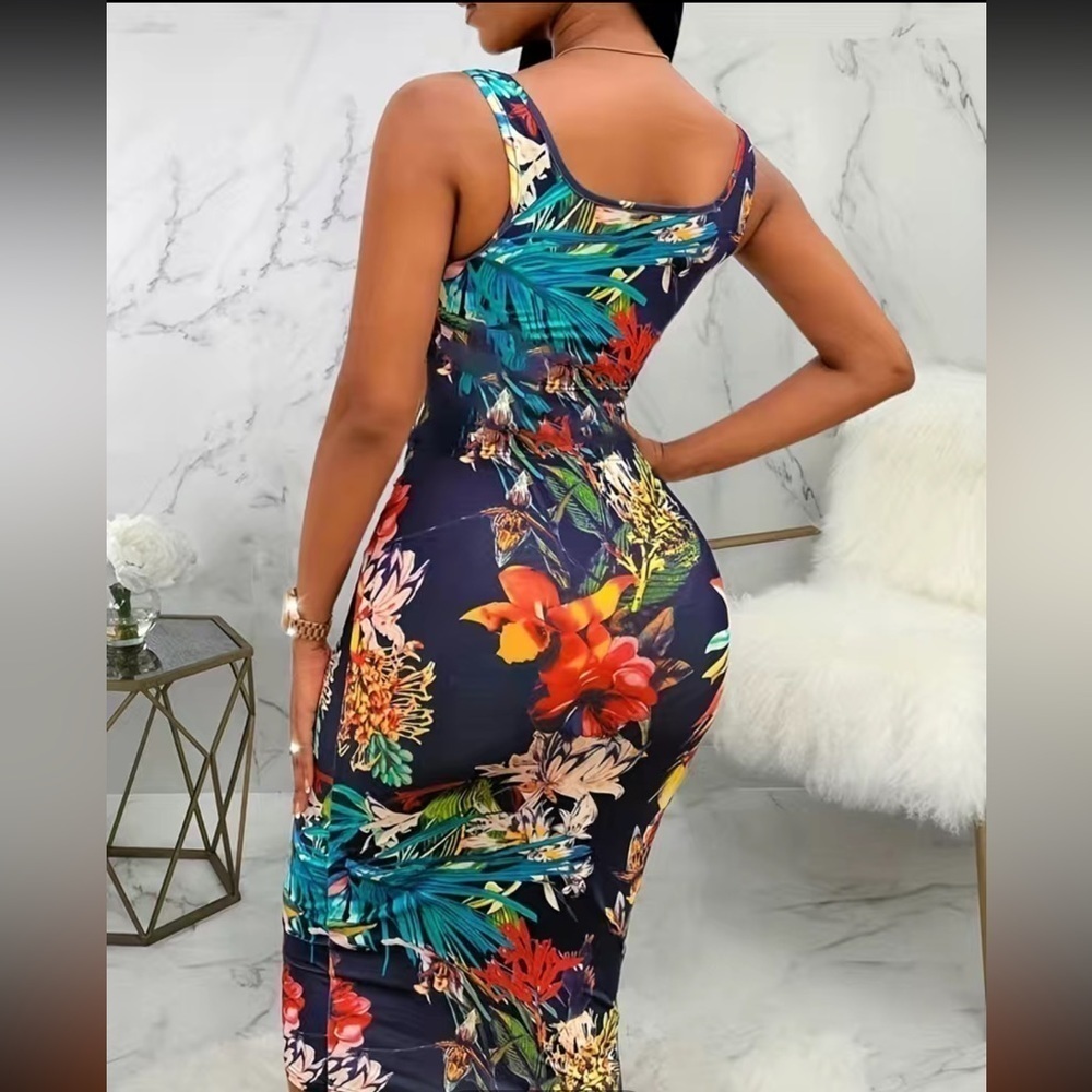 Floral sleeveless Tie-Front Bodycon Dress New - Picture 2 of 3